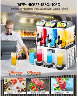 Slushmachine - Commerciële Granitamachine 3-Tanks 15 L x 3 - Roestvrij Staal - Tot 180 Kopjes - Voor Horeca en Thuis - Margarita en Smoothie — thumbnail 4