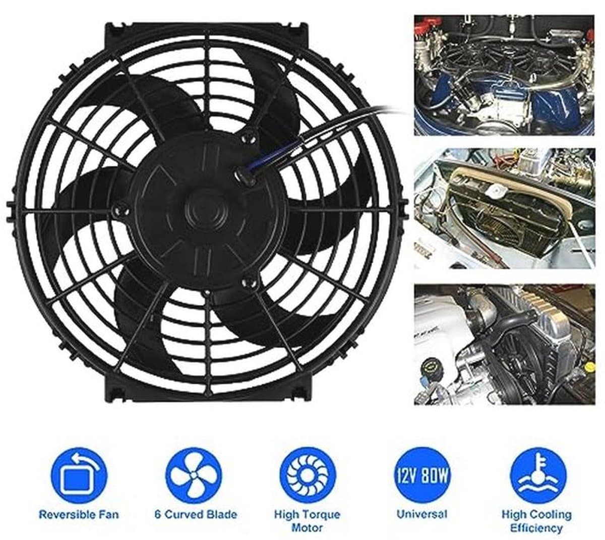 Universele Auto Koelventilator 10 Inch 12V 80W – Elektrische Ventilator voor Auto en Vrachtwagen — afbeelding 1