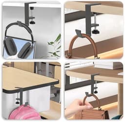 Hoofdtelefoonstandaard met Dubbele Haak - Aluminiummateriaal - Gaming Headset Houder - Bureau Accessoire (Grijs) — thumbnail 3