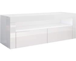 Moderne TV-kast 160 cm met LED-verlichting – Hoogglans wit, Geschikt voor TV's tot 65 inch, 2 Laden en 2 Deuren