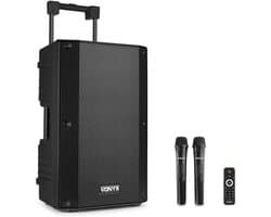 Draagbare Bluetooth luidspreker 12'' met 2 draadloze UHF microfoons - 800W