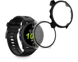 kwmobile 2x cover geschikt voor Garmin Forerunner 970 47mm - Fitnesstracker cover van gehard glas en kunststof frame set transparant / zwart
