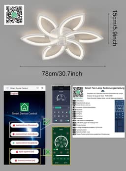 Stille plafondventilator met verlichting en afstandsbediening - Dimbare 70W plafondlamp met creatieve bloemvorm — thumbnail 3