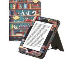 kwmobile e-reader hoesje geschikt voor Barnes & Noble NOOK Glowlight 4 / 4e hoes - E reader flip case van kunstleer - Ereader cover met stand - bibliotheek design in meerkleurig