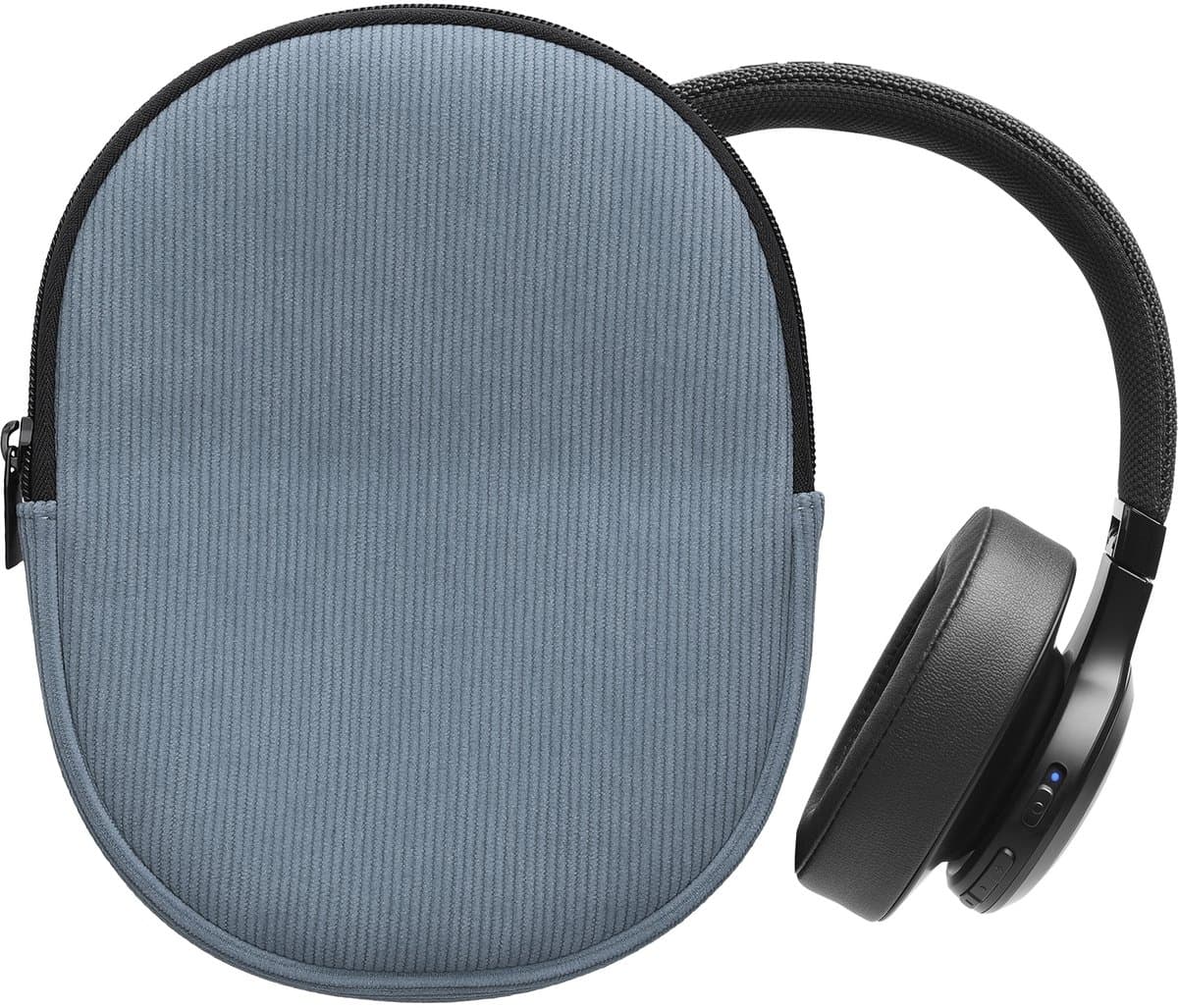 kwmobile headset case geschikt voor JBL Tune 600 / 500BT / 510BT / 450 hoes - 22,5 x 17 cm - Koptelefoon cover met rits - Neopreen en ribfluweel - In vintage blauw — afbeelding 1