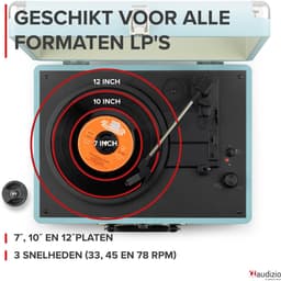 Retro platenspeler met platenkoffer - Audizio RP116BL - Platenspeler Bluetooth - Met speakers - Blauw — thumbnail 5