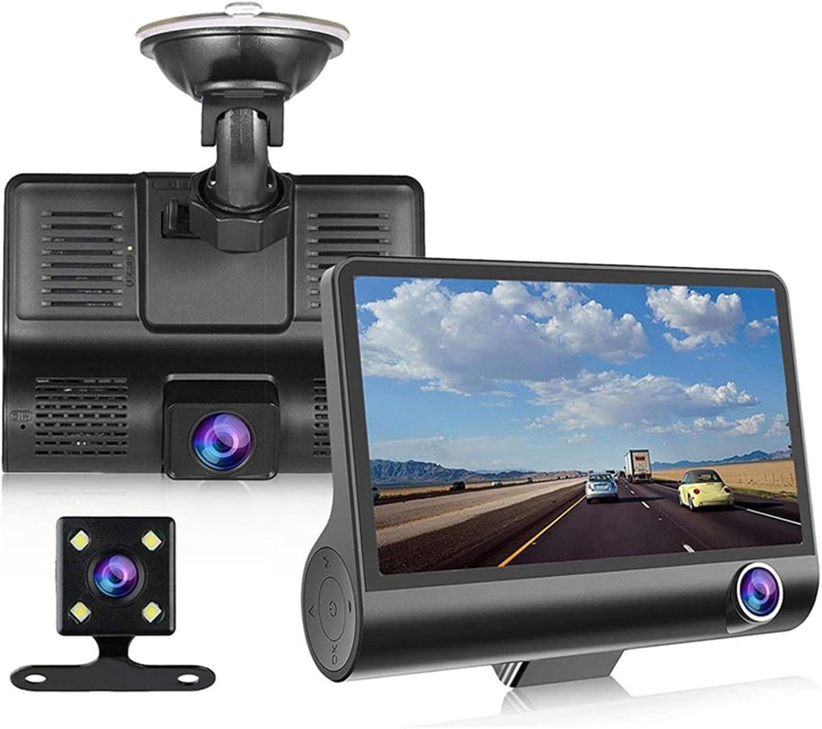 4-inch dashcam voor in de auto met drie lenzen en nachtzicht in hoge resolutie — afbeelding 1