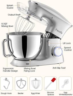 RFWR® Krachtige 8,5 L Deegmachine met 6+1 Snelheden en Multifunctionele Accessoires — thumbnail 2