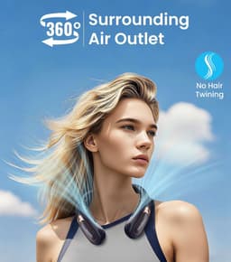 RFWR® Oplaadbare Nekventilator met 360° Luchtstroom en 3 Snelheden - Perfect voor Kantoor, Reizen en Sport — thumbnail 1