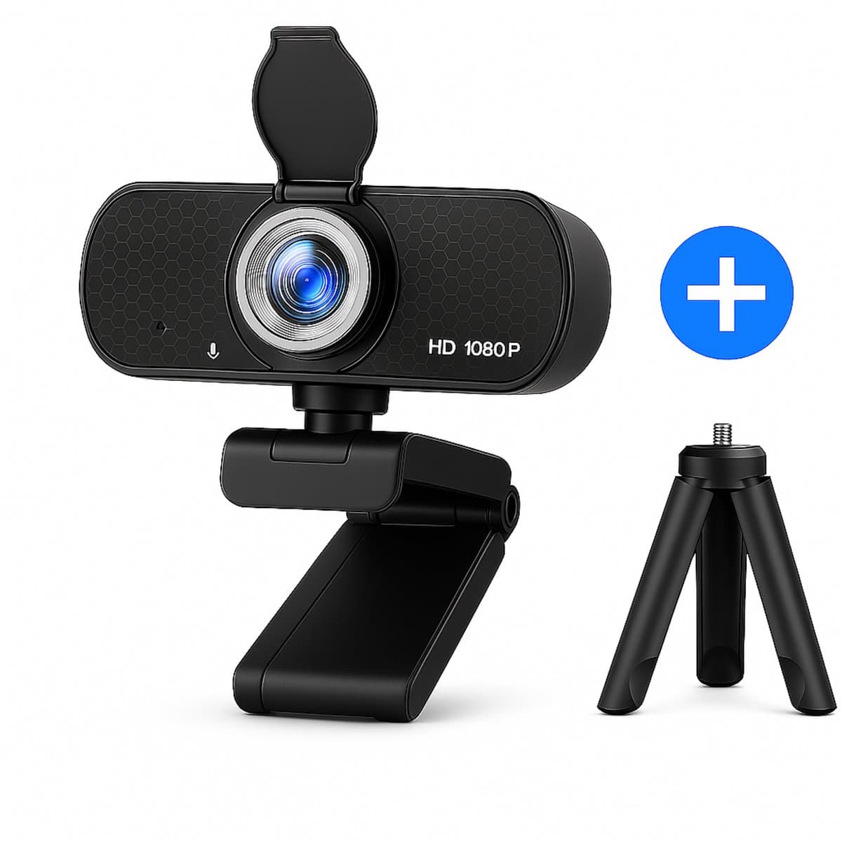 SyncGear Webcam met Microfoon – Full HD 1080p – Inclusief Statief & Cover – Autofocus – Plug & Play USB – Voor Laptop & PC – Streaming Camera – Zoom / Teams / Thuiswerken – Usb Webcam – Computer Camera — afbeelding 1