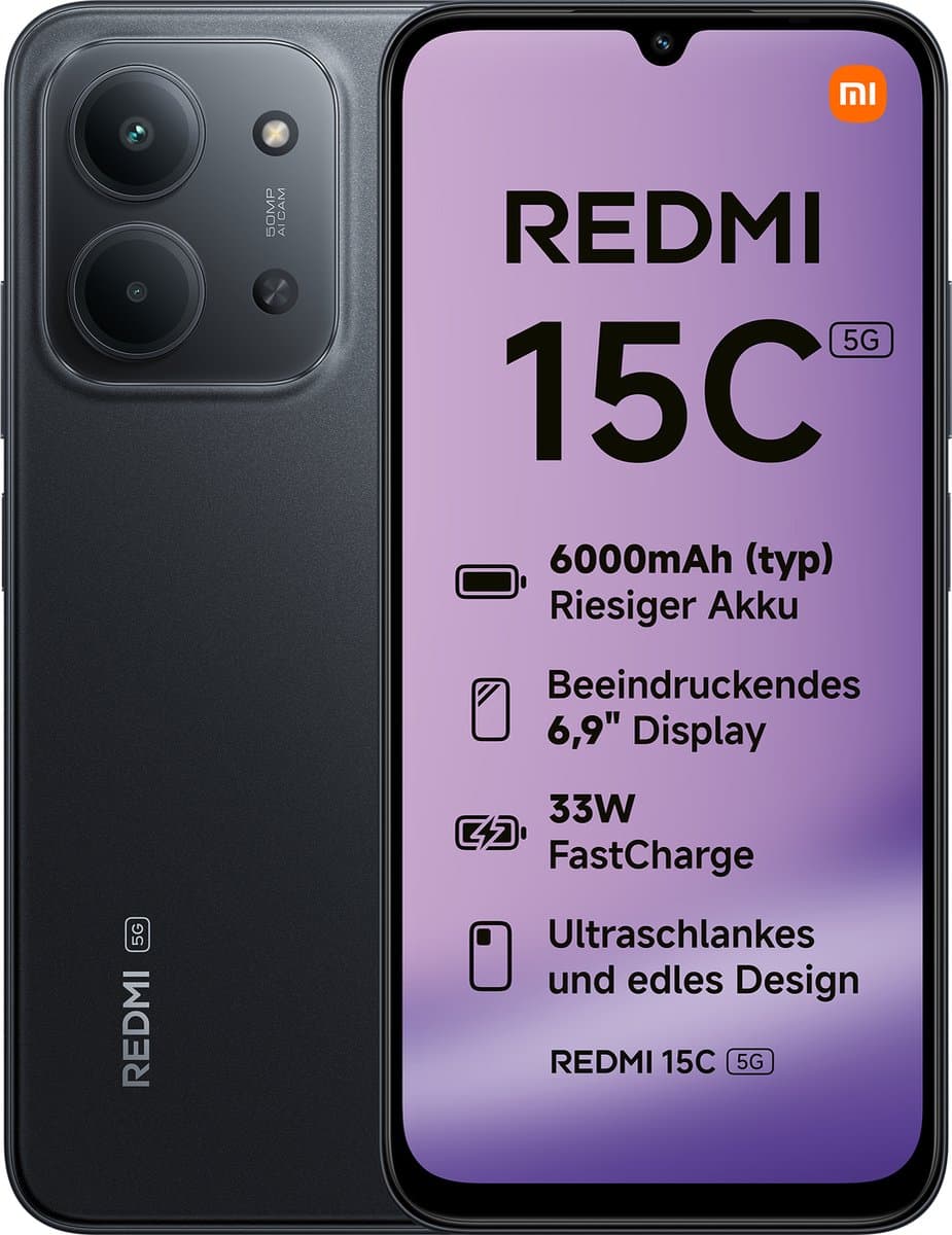 Smartphone-Redmi 15C 5G-4GB+128GB-Middernacht Zwart — afbeelding 1