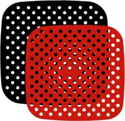 2-pack - Airfryermat - Siliconen Airfryer Liners - 7,5 inch herbruikbare siliconen matten van voedingskwaliteit - antiaanbaklaag en hittebestendige accessoires voor Airfryer - Zwart en rood — thumbnail 1