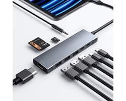 USB C HUB Adapter voor iPad Pro en iPad Air - 9-in-1 Dock met 4K HDMI, SD/TF Lezer, USB-C PD en meer