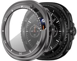 Bandz PC hard case hoesje met screenprotector - geschikt voor Samsung Galaxy Watch 8 Classic - beschermhoes van hard plastic met bezel - full cover (titanium grijs/wit)