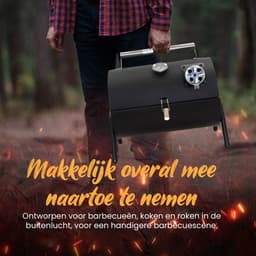 Muntel® Houtskoolbarbecue - Smoker - BBQ - Grill - Draagbaar - Uitklapbaar - Cilinder - Camping - Zwart — thumbnail 5