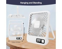 RFWR® Stille Tafelventilator USB met 5 Snelheden - Draadloze Mini Bureaventilator voor Kantoor, Slaapkamer en Camping