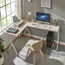 Bureau Tarielarg L-vorm met pc-standaard 158x120x75 cm wit en eikenkleurig [en.casa] — thumbnail 1