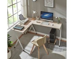Bureau Tarielarg L-vorm met pc-standaard 158x120x75 cm wit en eikenkleurig [en.casa]