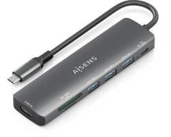 AISENS ASUC-7P025-GR laptop dock & poortreplicator Bedraad USB 3.2 Gen 1 (3.1 Gen 1) Type-C Grijs