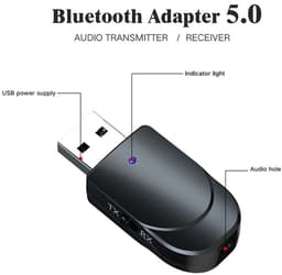 USB Bluetooth 5.0 Transmitter & Receiver - Draadloze Zender / Ontvanger met 3.5mm Jack AUX Kabel - Voor PC, TV, Speaker en Auto - zwart — thumbnail 3
