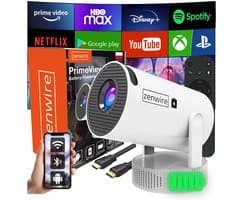 Zenwire K400 Draagbare Mini Beamer met Accu - 1024x600p met Full HD Support - Tot 2 Uur Accuduur - Android Smart TV - WiFi 6 - Bluetooth