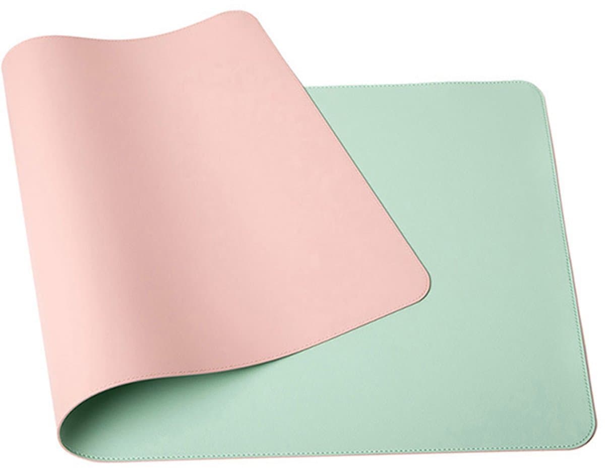 Waterdichte Dubbelzijdige PU Tafelmat 60x30 cm - Laptoponderlegger voor Kantoor of Thuisgebruik (Roze/Lichtgroen) — afbeelding 1