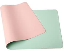 Waterdichte Dubbelzijdige PU Tafelmat 60x30 cm - Laptoponderlegger voor Kantoor of Thuisgebruik (Roze/Lichtgroen)