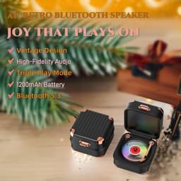 Retro Mini Bluetooth Speaker - Draagbaar, Helder Geluid, Lange Accuduur - Schattige Bureau Speaker voor Huis, Slaapkamer & Kantoor - zwart — thumbnail 2