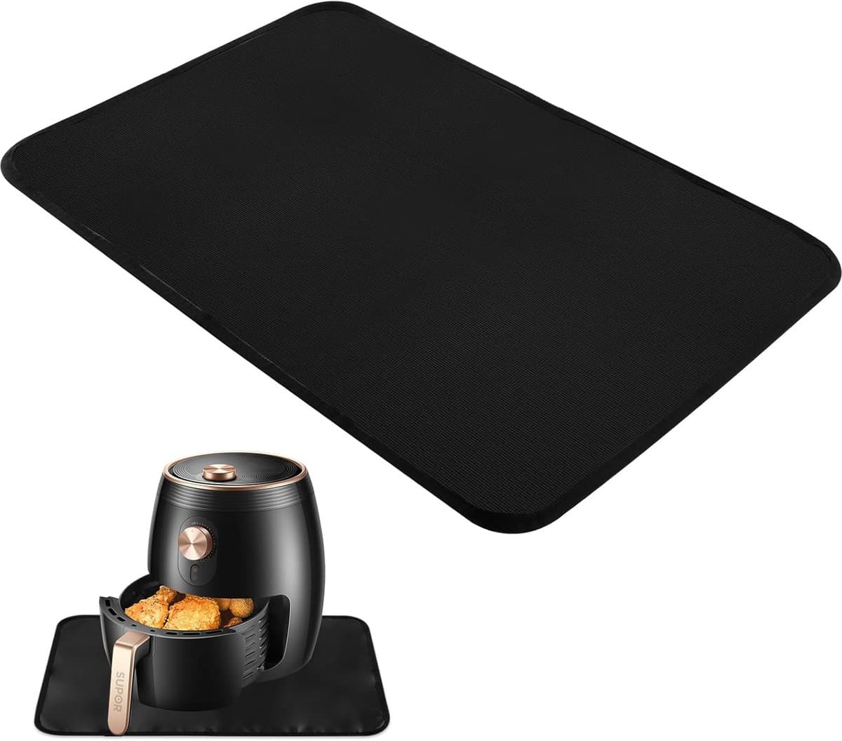 Hittebestendige matten - 60*40cm - Siliconen aanrechtbeschermer - Vuurvaste onderlegger - Hittebeschermingsmat - Dikke aanrechtbeschermer - Antislipglasvezel - Voor airfryer, koffiezetapparaat, broodrooster - Zwart — afbeelding 1