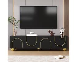 TV-kast Lowboard - Mediameubel Opbergkast - Woonkamer Entertainment - Push-to-open Deuren - 170 x 38 x 44 cm - Zwart Goud