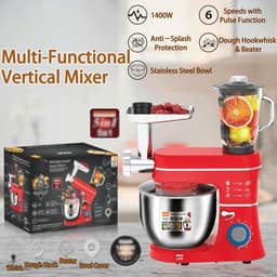 Keukenmachine - Mixer Deegmaker - Bakken en Koken - 10L Kom Vleesmolen - 1400W 6 Snelheden - Rood — thumbnail 2