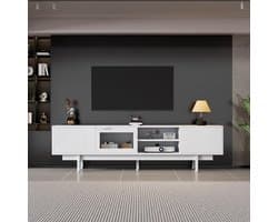 Lowboard Kast - TV Meubel - Woonkamer Opbergen - 5-Poots Stabiliteit - 200x40x50.5 cm - Wit