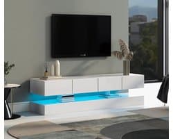 TV Meubel - Wandkast - Opbergen Entertainment - App-bediende LED - 130x33x15cm - Wit