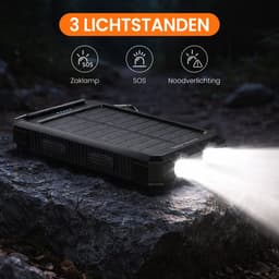 powerbank met zonnepaneel - geschikt voor iphone -geschikt voor samsung- zonneenergie - 10000mah - powerbanks -noodpakket- solar - — thumbnail 3