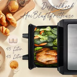 Dual Basket Airfryer XXL - 9 Liter - 2200W Krachtig - Met Kijkvenster - Dubbele Zone - Kleuren LED Display - Onafhankelijke Bakmanden - Zwart — thumbnail 12