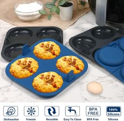 Yorkshire pudding bakplaat voor Air Fryer - 4 stuks - Burger Bun vorm - Muffin Top Pan - 4 cups - Yorkshire Pudding vormen - Muffin - Whoopie Pie - siliconen. — thumbnail 8