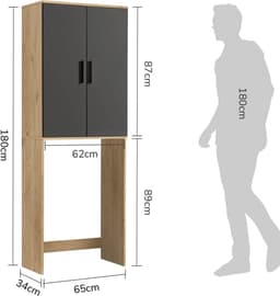 Hoogte Kast voor Wasmachine en Droger met Deuren in Eiken Zwart — thumbnail 2