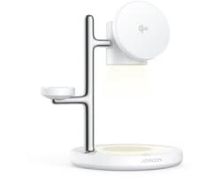 4-in-1 Qi2 draadloze oplader 15W – Oplaadstation voor telefoon, smartwatch en oordopjes – Met nachtlamp & touchbediening – Verstelbare hoek – Joyroom – Wit