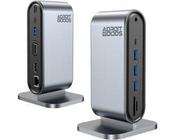 AdroitGoods 12-in-1 USB-C Docking Station – Dual Display HDMI 4K 30Hz & VGA 1080P – PD 100W – USB 3.0 – Ethernet – SD/TF – Verticaal Desktop Dock - Inclusief Usb-C kabel
