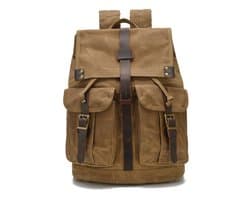 DE LAMASSU® Canvas Rugzak 16 inch Laptop – 24L – Vintage Backpack – Waterafstotend – Echt Leer Details – 35x16x43 cm – 1,1 kg