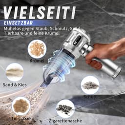 Glitzerlife Handstofzuiger, Accu, Mini-Stofzuiger, Draadloos, 25000 Pa, Handstofzuiger, Sterk, 4-In-1 Autostofzuiger Met Borstelloze Motor, 3 Standen, DraagGlitzerlife -bare Stofzuiger Voor Auto - Zilver-Wit — thumbnail 4