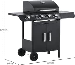 Killogood Gasbarbecue met 3 hoofdbranders + 1 zijbrander - plank - roestvrij staal - zwart - 110 x 50 x 100 cm — thumbnail 2