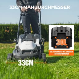 Accu Grasmaaier – Elektrische Grasmaaier – Draadloze Grasmaaier – Tuinmaaier – Gazonsnijder – Borstelloze Motor – 33 cm Maaibreedte, 4,0 Ah Accu, 30L Opvangbak, 25-65 mm Maaihoogte — thumbnail 5