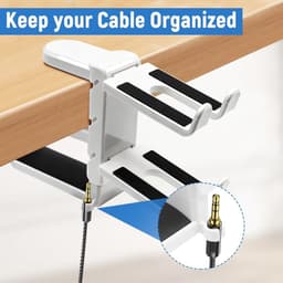 Hoofdtelefoonstandaard met Controllerhouder en Kabelorganizer voor Gaming - 360° Draaibare Headsethouder - Universele Standaard (Wit) — thumbnail 2