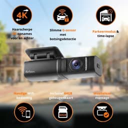 Dashcam - 4K HD - 64GB - Voor auto - Voor en Achter Camera - G-Sensor - Timelapse Functie - Dual Dashcam - Faas — thumbnail 2