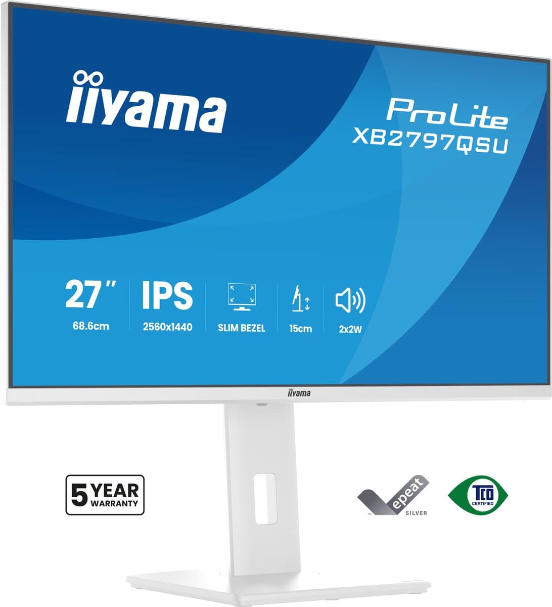 iiyama ProLite XB2797QSU-W1 - 27 inch - QHD - IPS - USB-Hub (4x) - verstelbaar - Wit — afbeelding 1