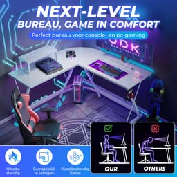 Lexorion L-Vormig Game Bureau Hoekbureau | Game Bureau | Game Bureau Wit | Computerbureau – Gaming Bureau – Waterproof & Krasbestendig – Monitor Stand — thumbnail 2