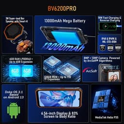 Blackview BV6200 Pro Robuuste Smartphone 4G - 12GB RAM - 128GB - 6,56 inch - 13000mAh - IP68/IP69K Outdoor telefoon - Dual SIM - Android 14 - NFC - GPS - Zwart — thumbnail 7