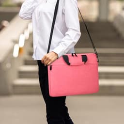 Roze laptophoes voor 15,6 inch - Beschermende sleeve met meerdere vakken en draagriem — thumbnail 2