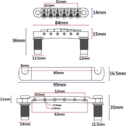 Verstelbare Roller Brug en Stopstaartstuk voor Elektrische Gitaar Zwart — thumbnail 2